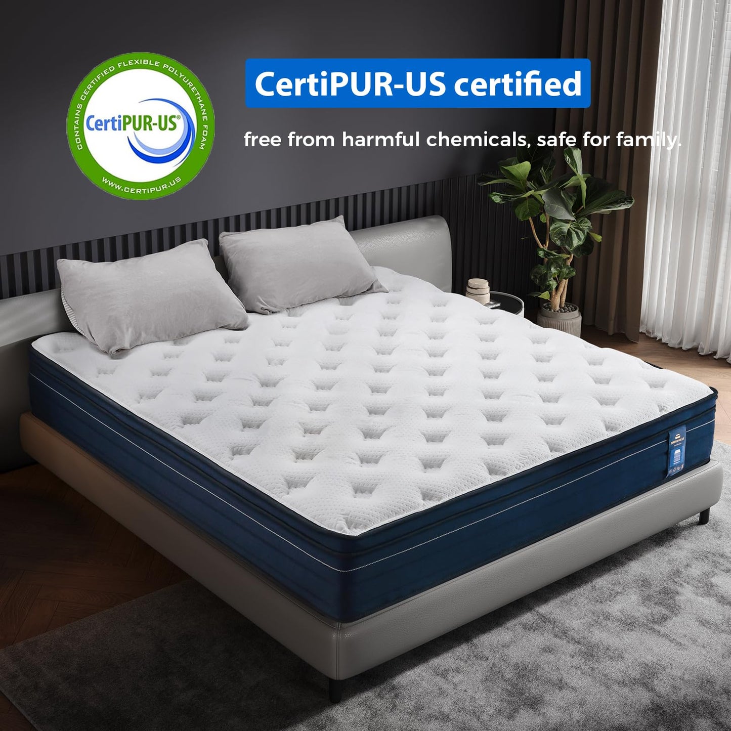 DINBooonLUX Queen Size Mattress,12 Inch Hybrid Queen Mattress in a Box with Memory Foam and Zoned Support Spring,Motion Isolation,Pressure Relief,100 Night Trial,Medium Firm,CertiPUR-US.
