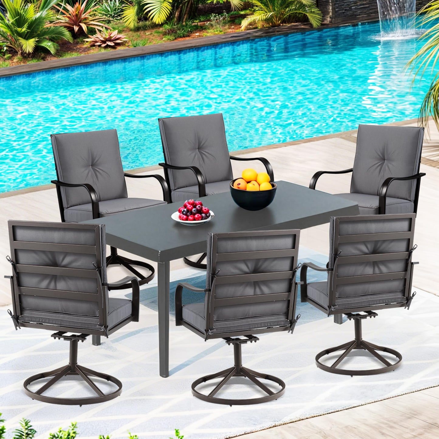 GOOGIC Patio Swivel Chair Set of 2,Heavy Duty Outdoor Dining Chairs with Thickened Cushions,Metal Patio Chairs Gentle Rocker for Outside,Garden Lawn & Porch Backyard, Grey