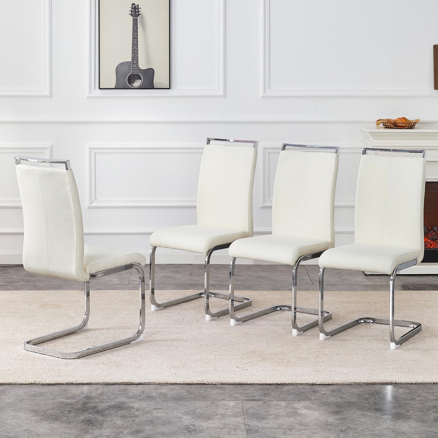 Dining Chairs Set of 4, White Velvet Dining Chairs Set,upholstered Kitchen Chairs with Silver Legs, Suitable for Living Room, Kitchen