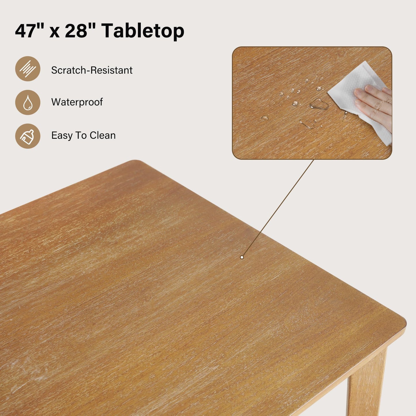 SIMTONAL 4-Piece Farmhouse Dining Set, Wooden Table with 2 Chairs, Bench Seat, Mid-Century Modern Wooden Table & Upholstered Chair Set for Home, Kitchen, Dining Room, Solidwood Legs