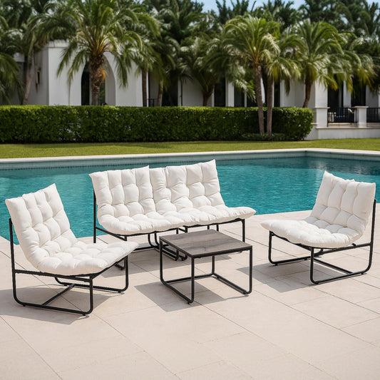 DAYAOUTDOOR Sectional Outdoor Furniture, Patio Couch Set with Cushion, Modern Patio Conversation Sets with Table, Outdoor Sofa Set for Balcony, Lawn, Deck & Porch, White
