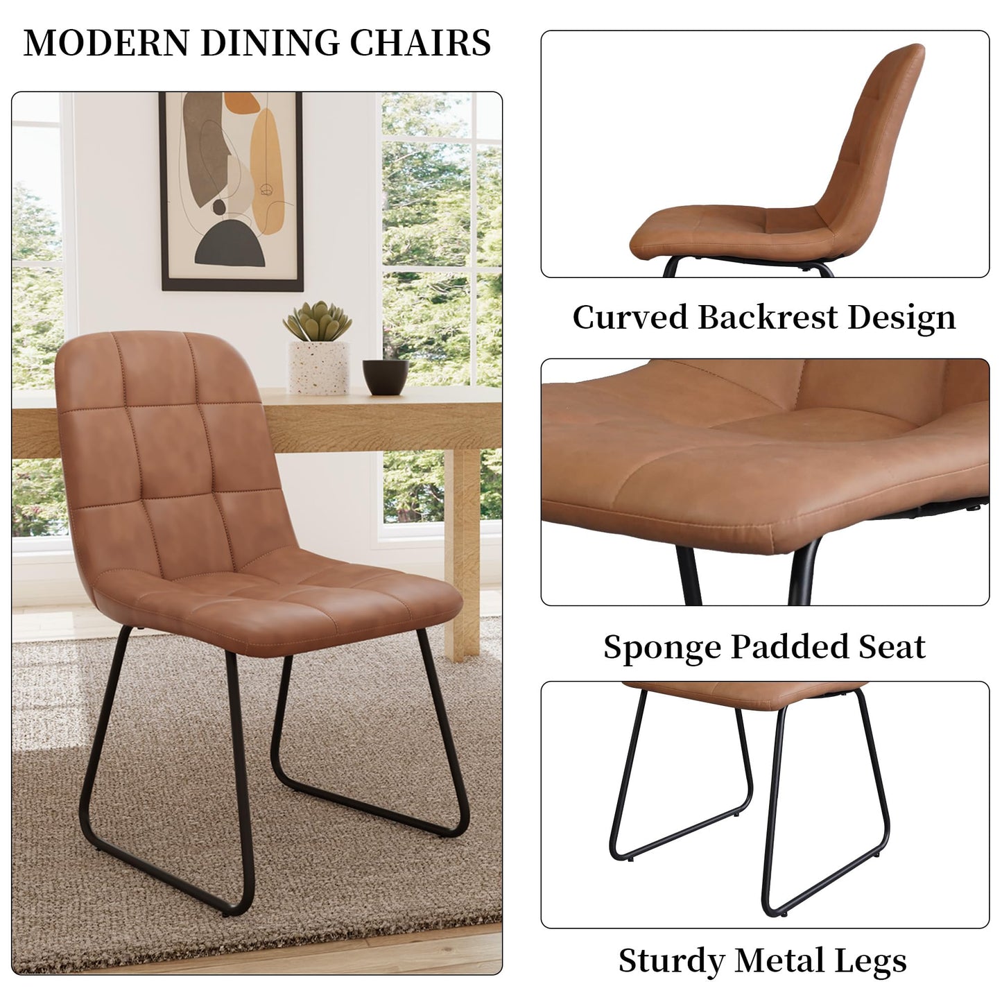 HIPIHOM 45.3 Inch Round Dining Table Set for 4, Mid Century Modern Small Coffee Set for Dining Room Kitchen Apartment (Walnut Table + 4 U-Shaped Brown Chairs)
