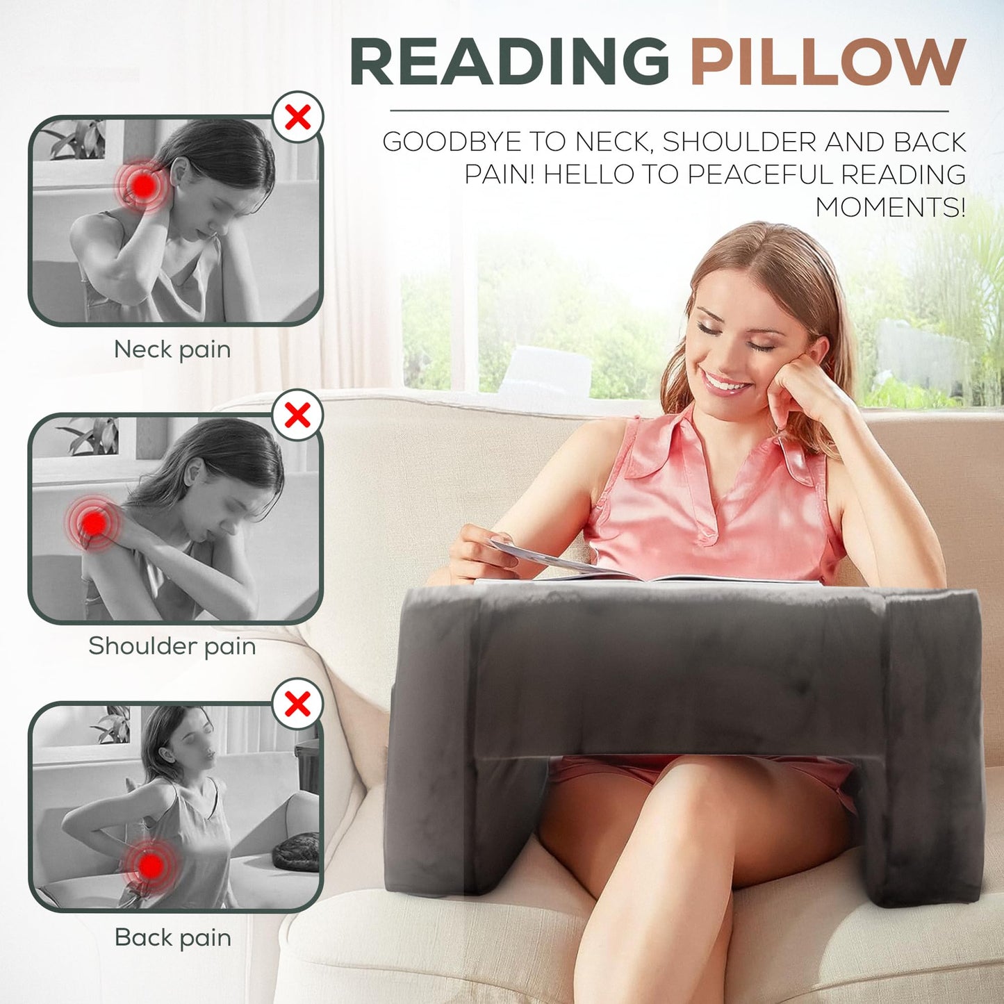 Zenith Space - Reading Pillow for Lap to Improve Your Reading Experience - Memory Foam Adult Gaming Pillow for Bed with Cup Holder - Allow 24–72 hrs to Fully Expand - Maximizing Your Comfort