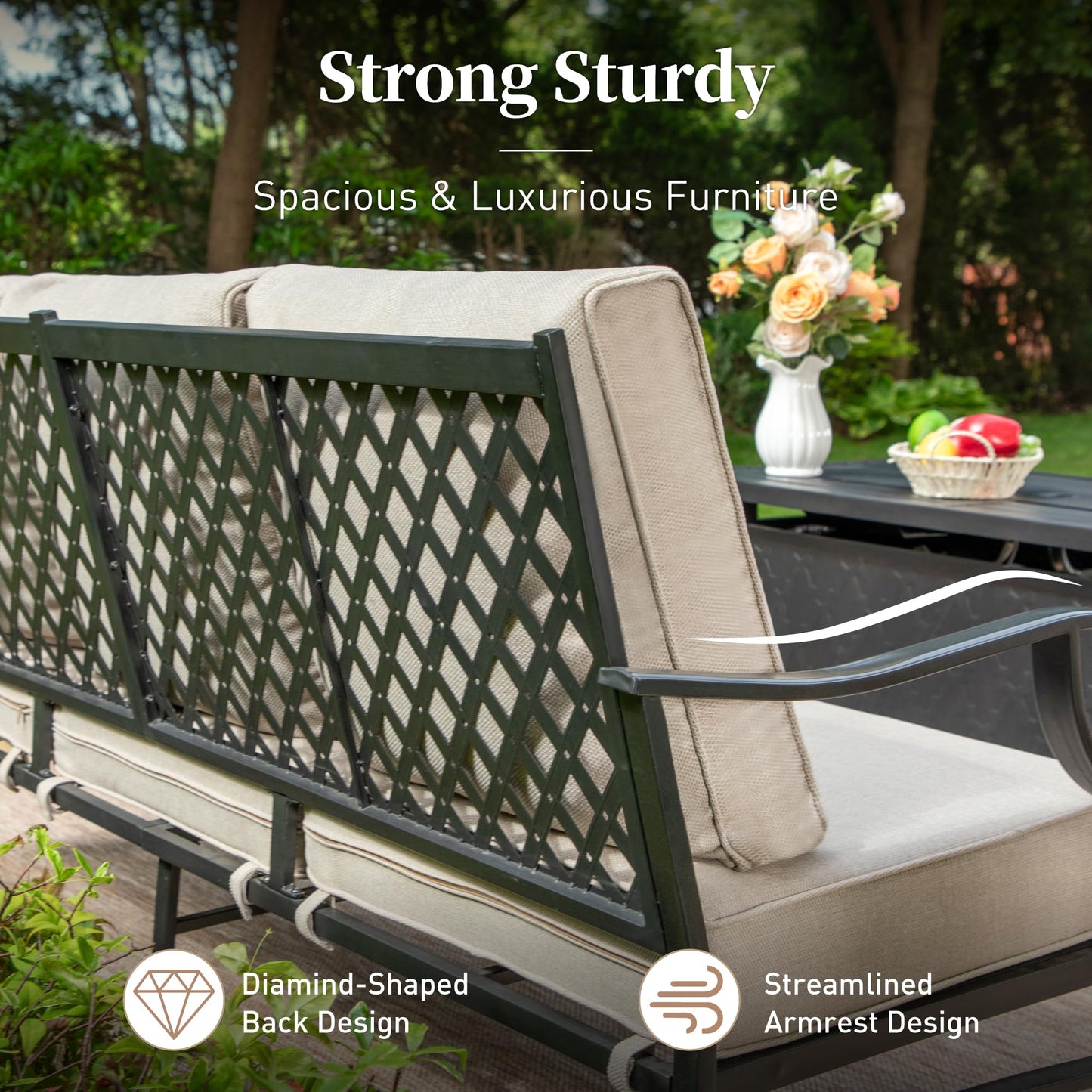 SUNSHINE VALLEY Metal Patio Furniture Sofa with 5.75" Super-Thick Waterproof Cushion, 3-Seater Deep Seating & High-Back Outdoor Couch for Patio Backyard Deck Front Porch