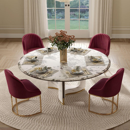 ChicAura Velvet Dining Chairs Set of 4, Modern Barrel Dinning Room Chairs with Golden Frame Upholstered Kitchen Chair Armless Accent Side Chair for Living Room/Kitchen/Dining Room/Hotel, Red
