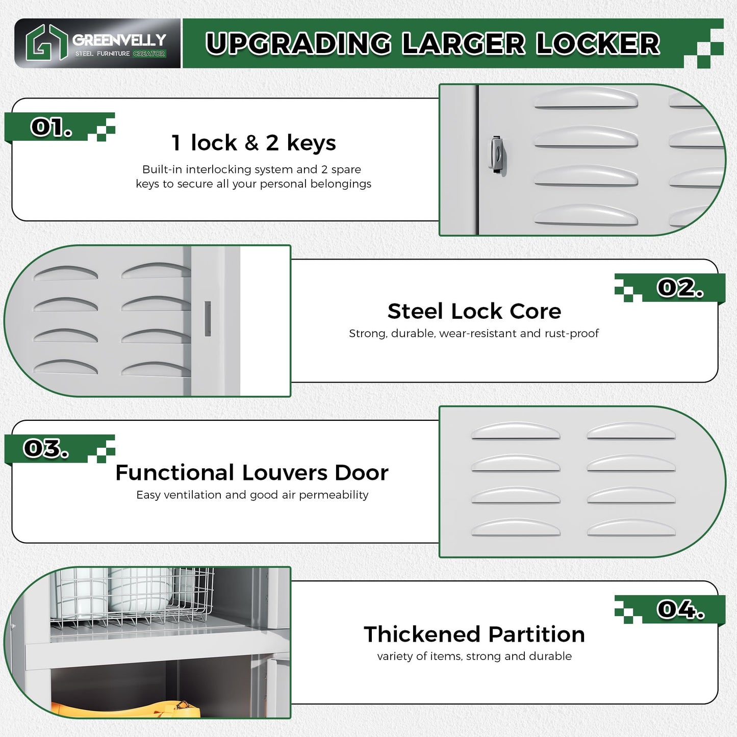 Greenvelly Metal 5-Tier Lockers for Employees Steel Lockers for Gym, Metal Storage Locker with Louvers, 5 Door Locker for Office,Home,School (Grey)