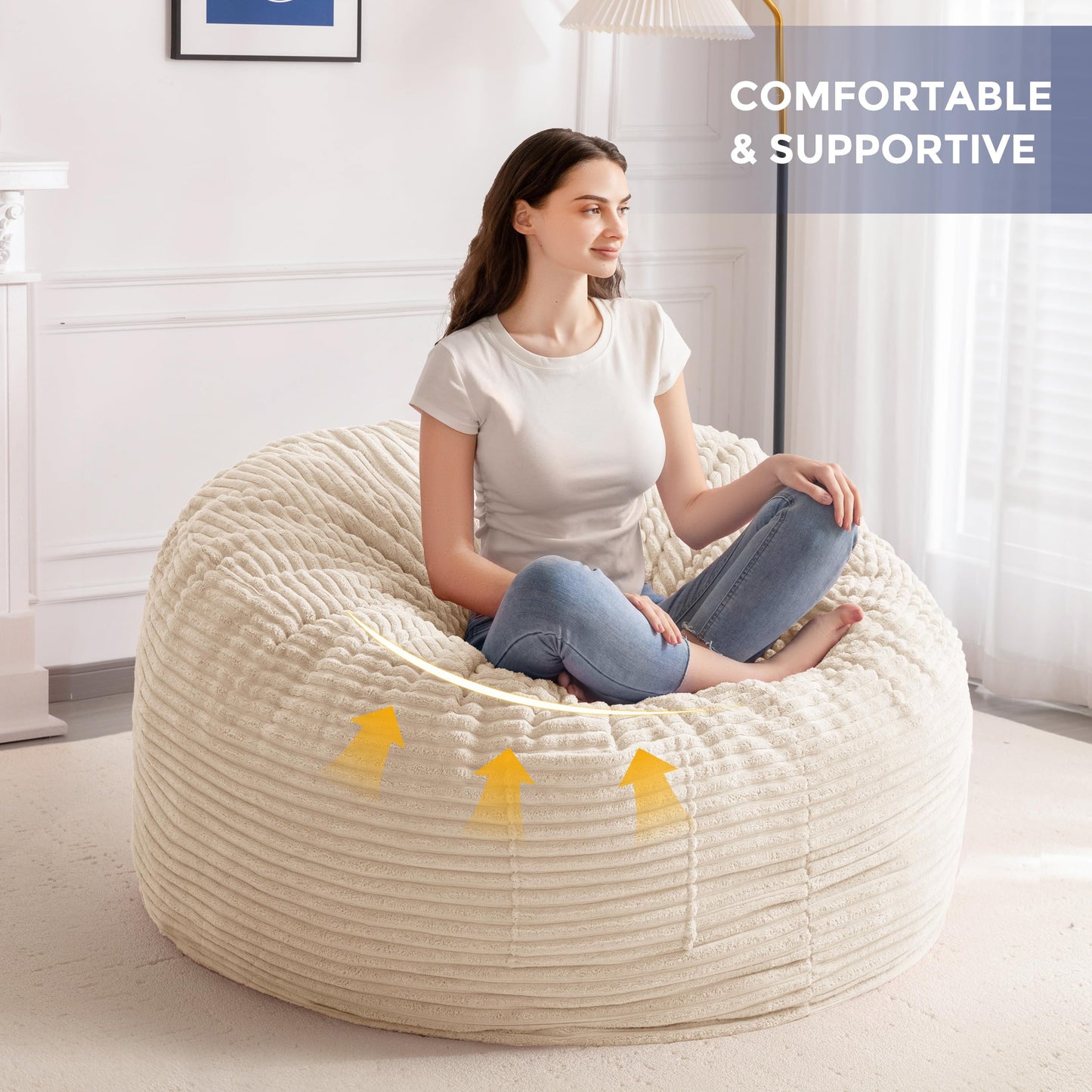 MAXYOYO Bean Bag Chair for Adults, Large 4 ft Bean Bag Chair with Foam Filling, Ultra Soft Fur Lazy Sofa for Living Room, Bedroom, Machine Washable Cover