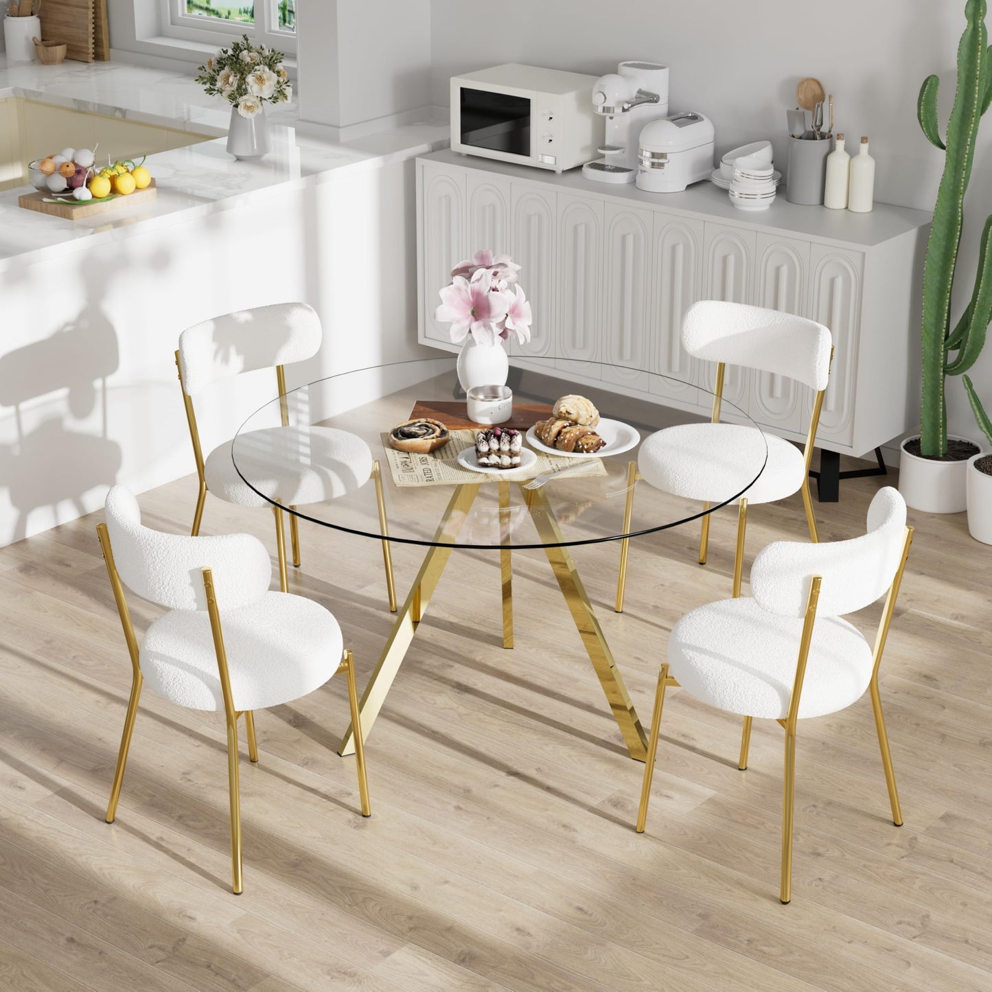 SIZOTA Round Dining Table for 4, 39" Modern Glass Dining Table, Leisure Coffee Table, Kitchen Circle Dinner Table, Saving Space(Gold)