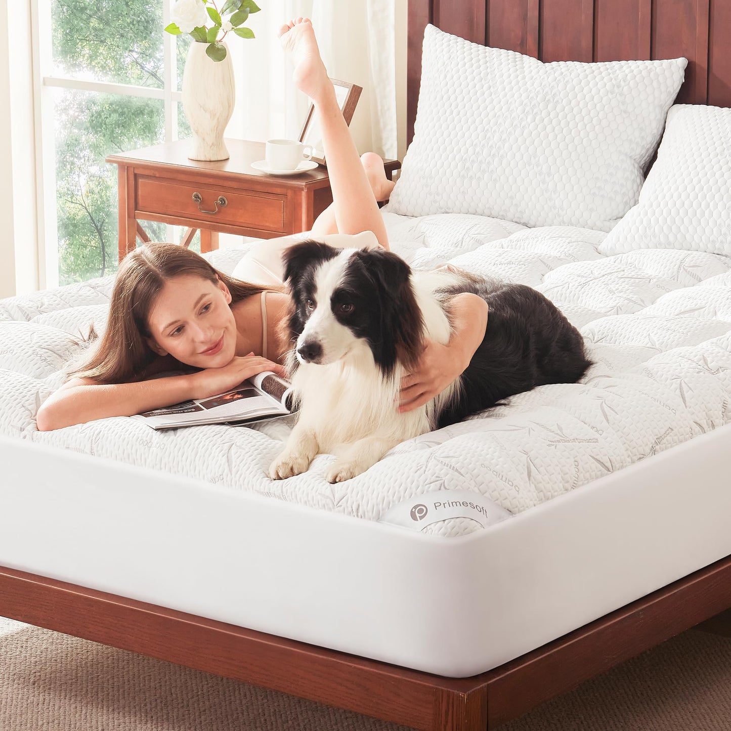 PRIMESOFT Queen Size Mattress Topper, Thick Pillow Top Mattress Pad，Up to 21 Inch Deep Pocket,Soft Breathable Mattress Pad for Back Pain, Waterproof Protector Cover(White)