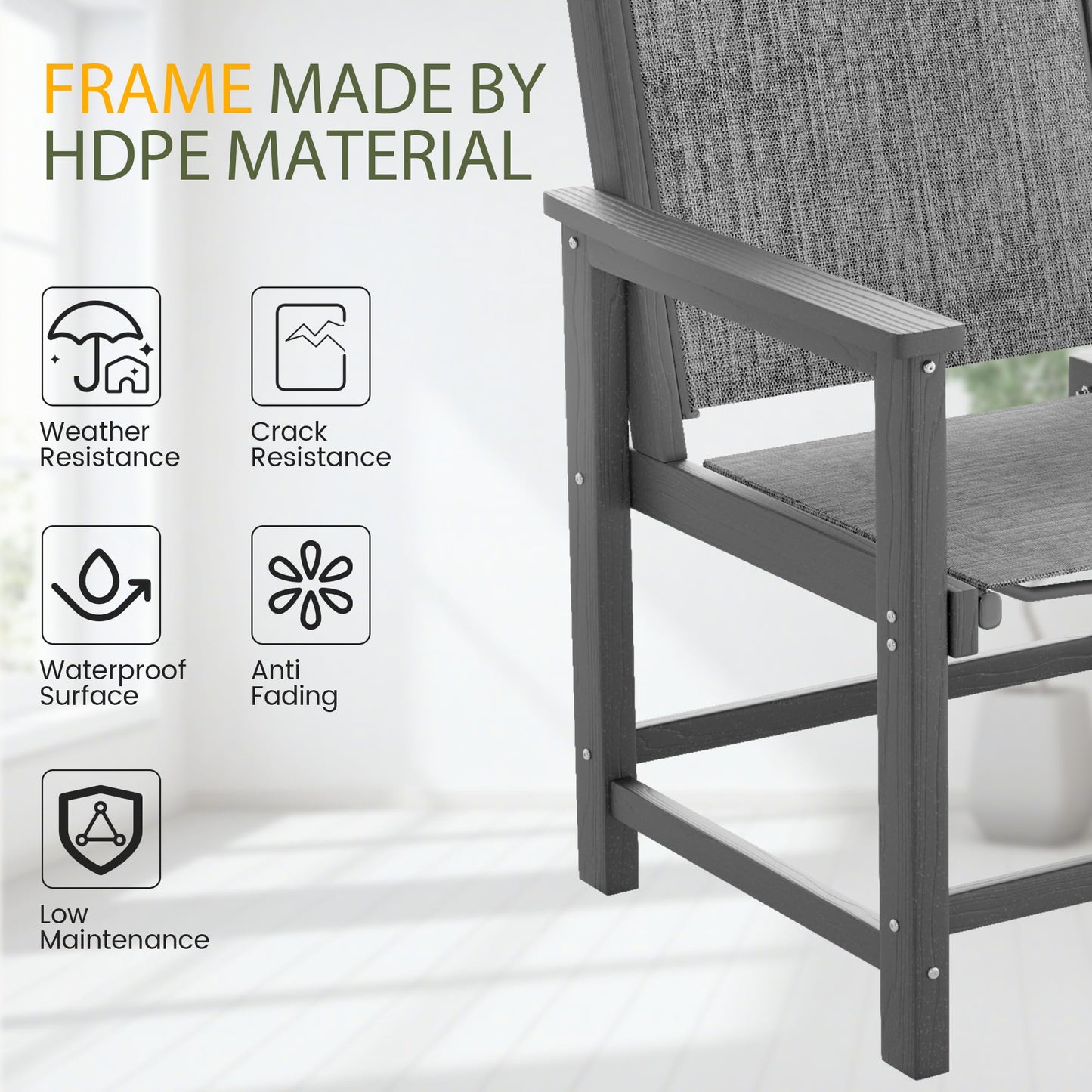 UDPATIO 2-Pack HDPE Patio Dining Chairs with Teslin Fabric - Heavy Duty Outdoor Chairs for Poolside, Deck, Garden, Backyard - All-Weather Resistant Seating Set