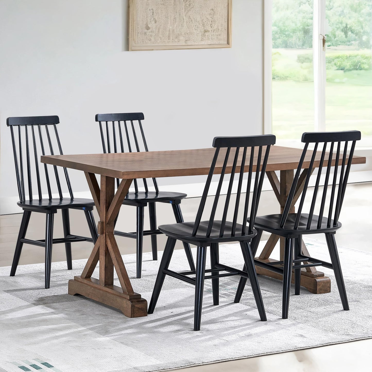 DUHOME Wooden Dining Chairs Set of 4, Wood Dining Room Chairs Slat Spindle Back Kitchen Room Chair Windsor Chairs, Black