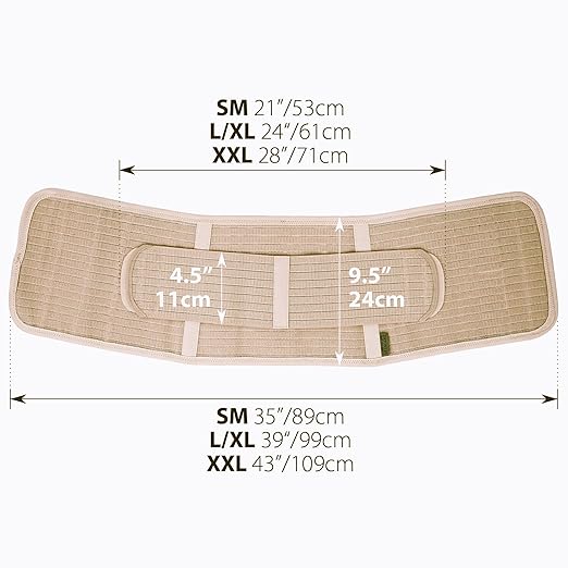 ORTONYX Ergonomic Abdominal Binder Waist and Lower Back Support Belt, Back Brace for Women & Men - Breathable, Elastic, With Extra Band - Beige XXL
