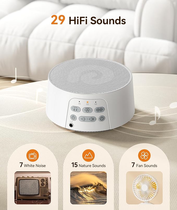 Dreamegg White Noise Sound Machine for Adults Sleeping, D3 Pro Sound Machine for Baby Adults, 29 HiFi Sound, Battery/Adapter, Portable Sound Machine for Sleeping, Sound Therapy for Home Office Travel