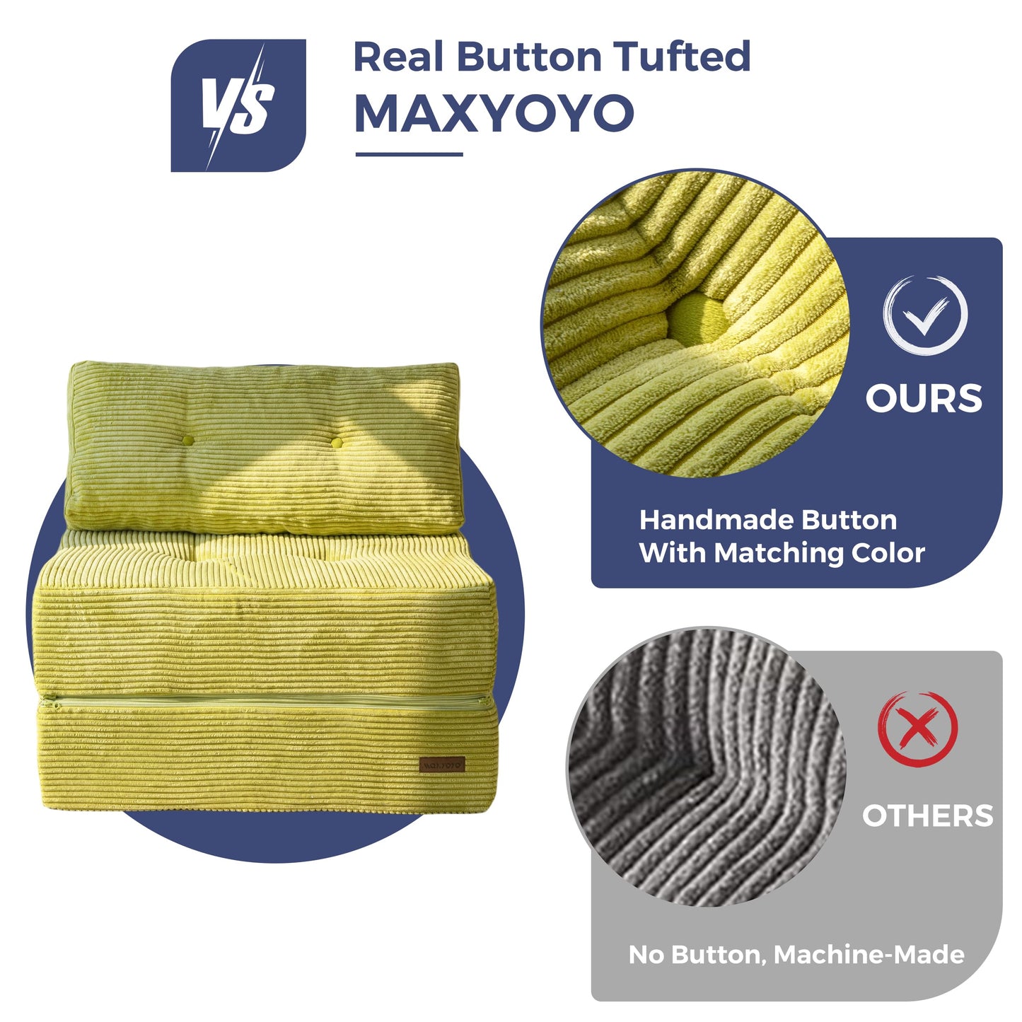MAXYOYO Folding Sofa Bed, Convertible Sofa Bed with High-Density Support Foam, Portable 4 in 1 Fold Out Chair to Floor Lounger, Versatile Floor Couch for Living Room Bedroom, Green