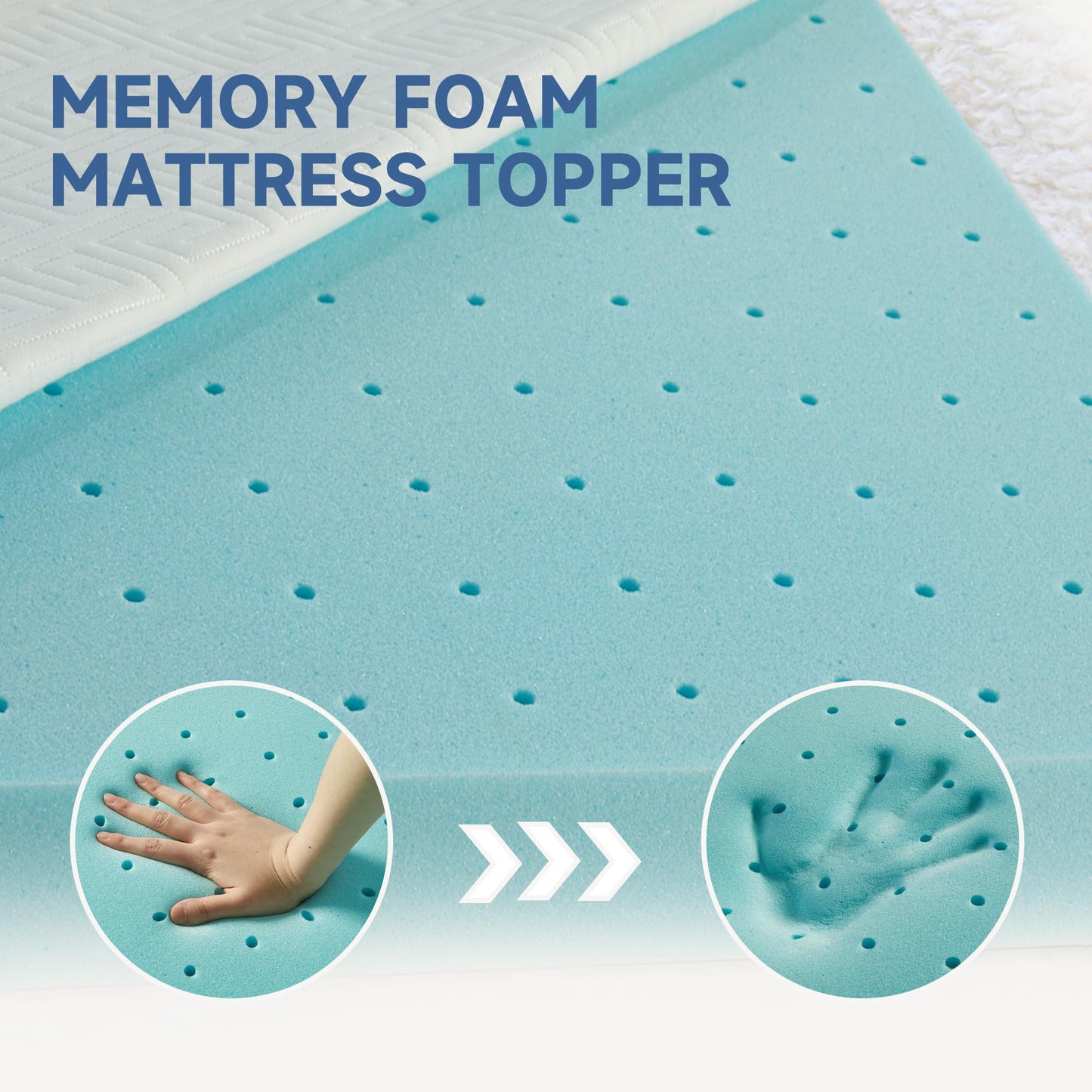 Eiayeebil 3 Inch Memory Foam Mattress Topper Queen, Memory Foam Pad with Removable & Washable Cover, Bed Topper for Back Pain, Non-Slip Ventilated Design, Queen Size