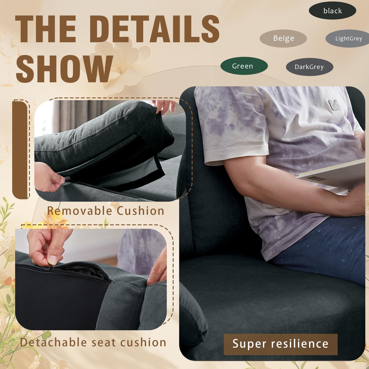 Jarenie 79" Convertible Sectional Sofa Sets, Modern L Shaped 3-Seat Couches with Reversible Chaise and Loveseat Sets for Living Room, Apartment, Dark Grey