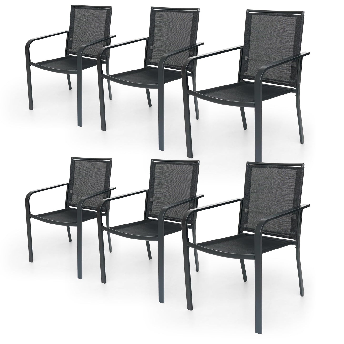 Anmutig Patio Dining Chairs Set of 6, Outdoor Stackable Dining Furniture Set, All Weather Dining Set for Lawn, Garden, Backyard, Poolside Black