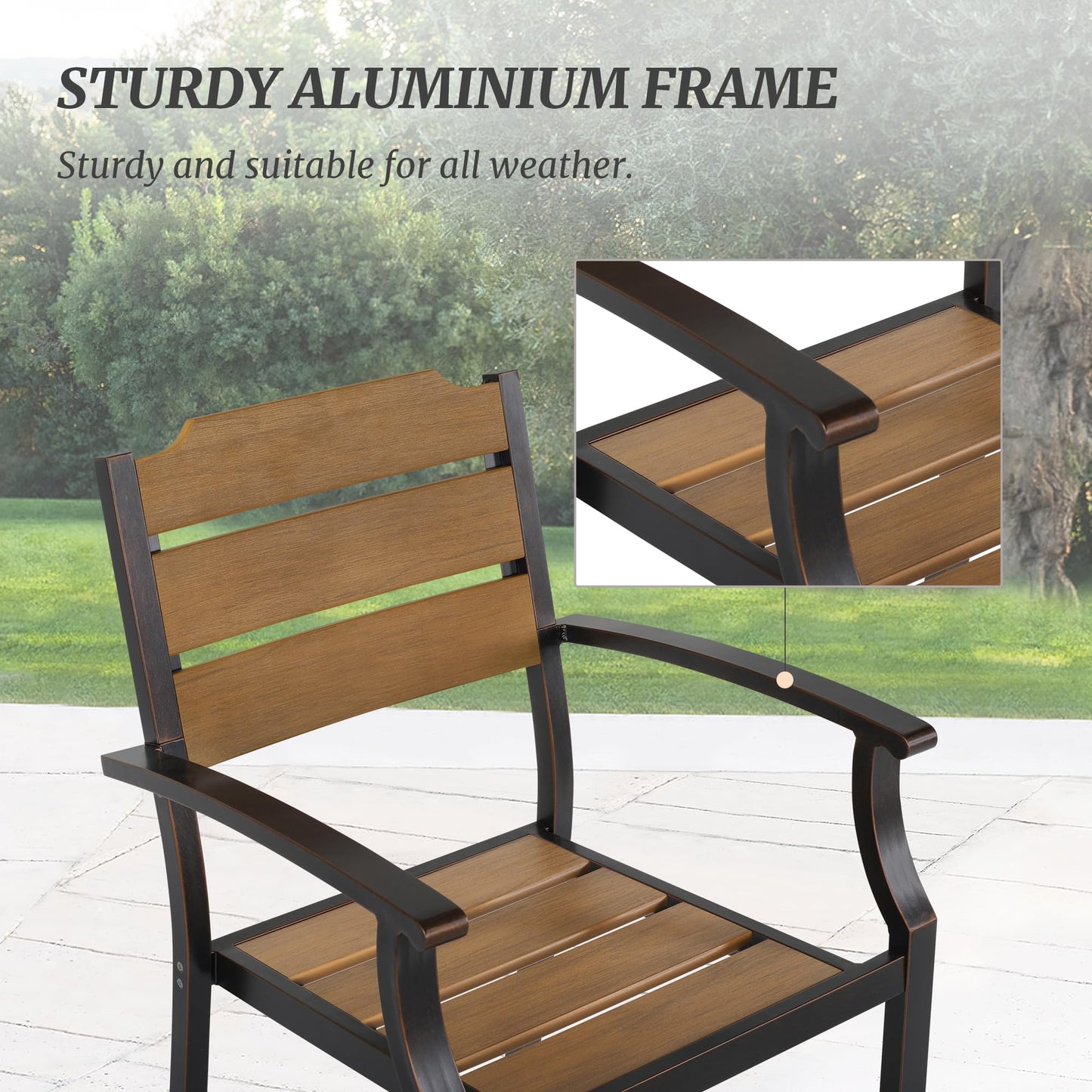 Cozyman Patio Table and Chairs Set, Patio Furniture Set, 7-Piece, HDPS All-Weather Material Outdoor Dining Set, Outdoor Furniture Set with Umbrella Hole, Brown-Oil Printed
