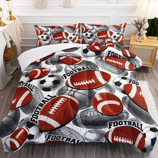 BailiPromise Ball Games Bedding Sets Basketball Football Comforter Set Sports Down Comforter Baseball Tennis Duvet Sets with 1 Comforter and 2 Pillowcases Queen for Kids Boys Room