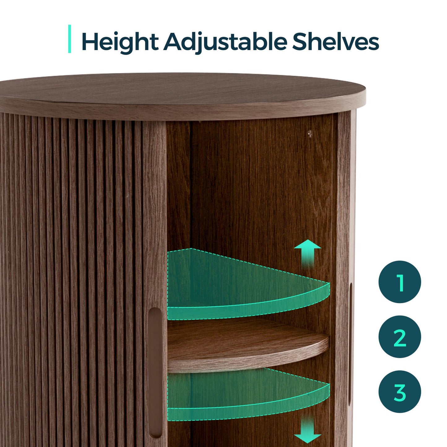LINSY HOME Round Fluted End Table, Tall Side Table with Sliding Tambour Door and Storage Shelf, Modern Bedside Table, Mid-Century Nightstand for Living Room, Bedroom, Walnut