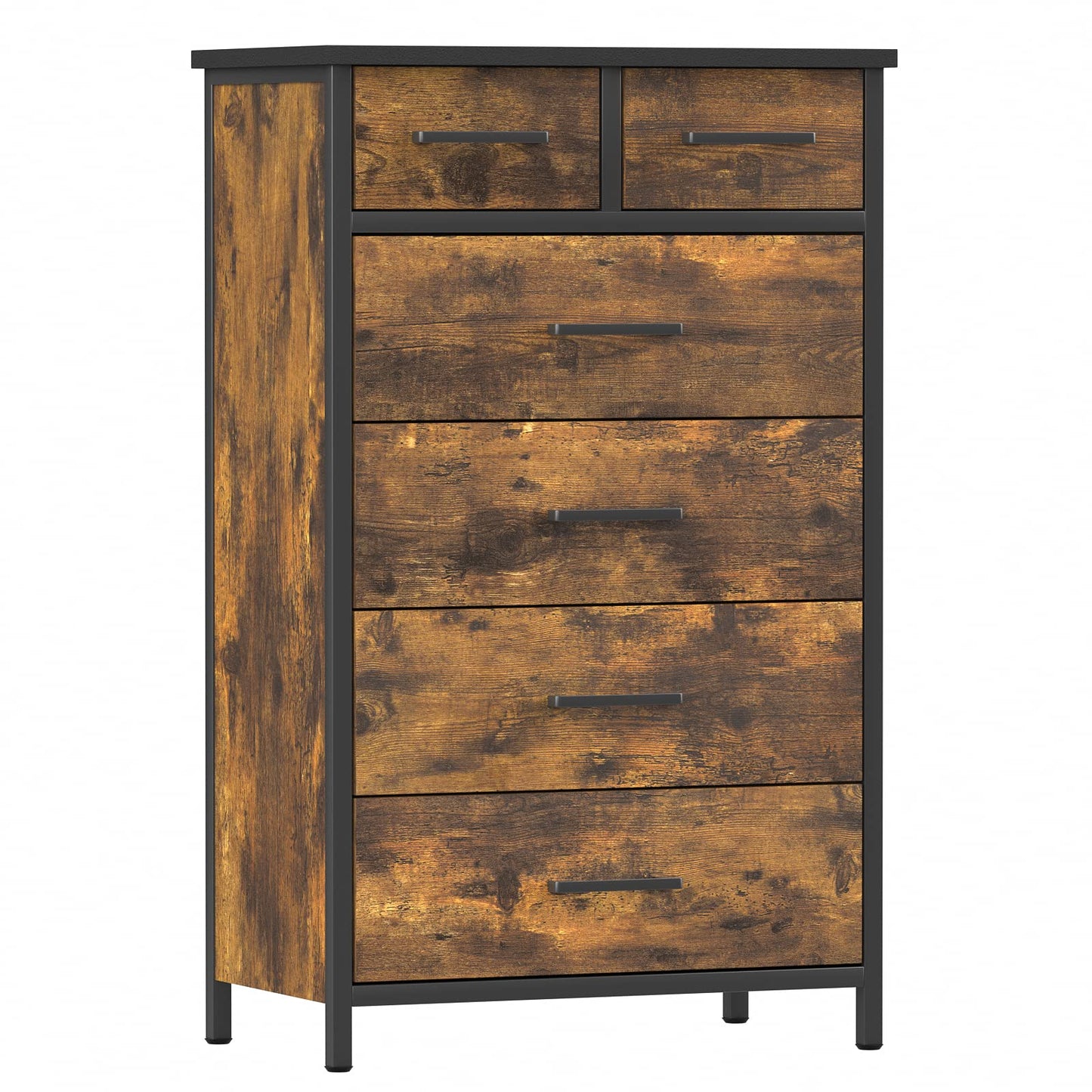 IKENO 6 Drawer Wood Dresser, Industrial Wood Storage Dresser Clothes Organizer, Sturdy Steel Frame, Storage Dresser for Bedroom