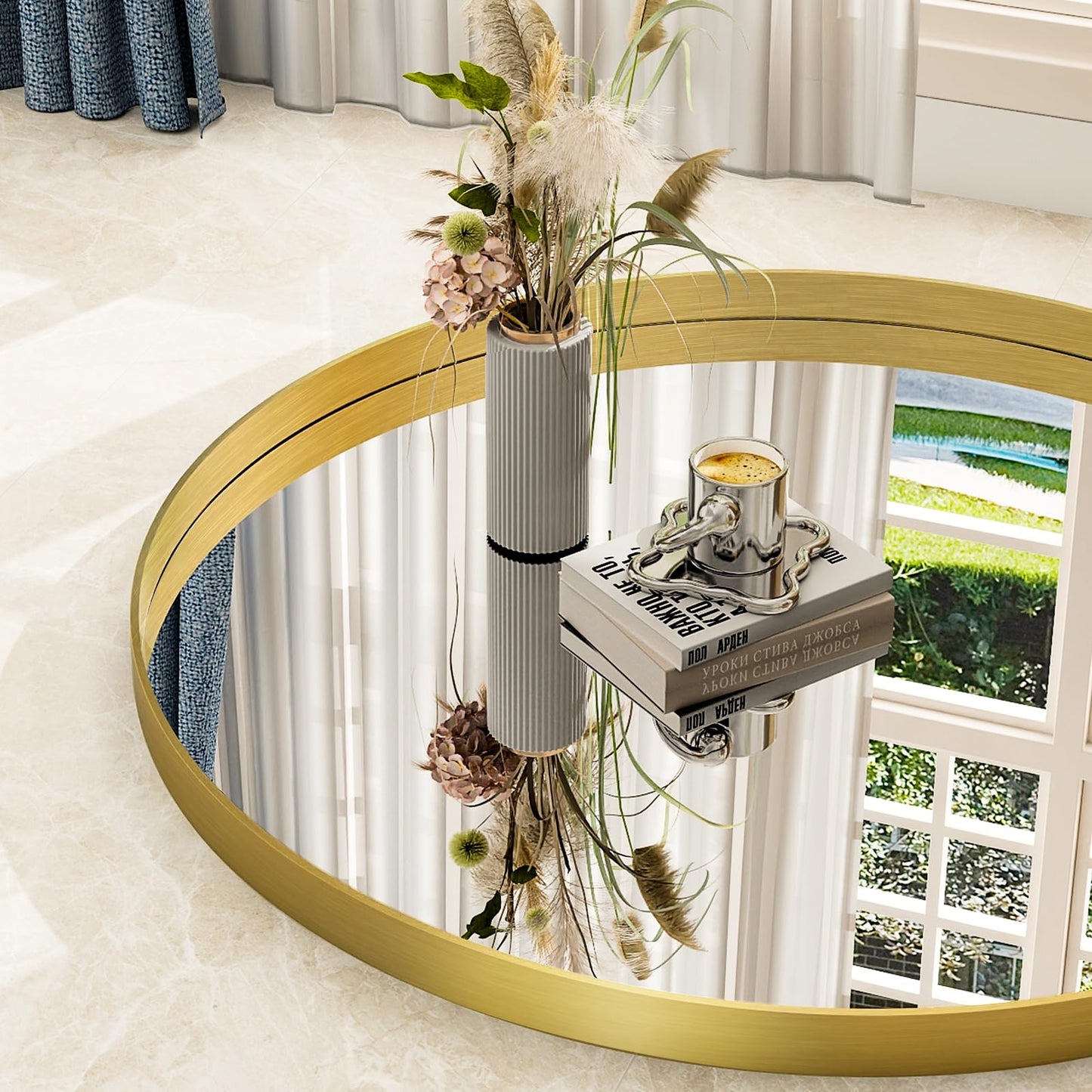 Easly 30 Inch Round Bathroom Mirror - Wall Mounted Circle Mirror with Metal Frame, Modern Mirror Suitable for Bathroom, Vanity, Entryway, Living Room, Wall Decor,Gold