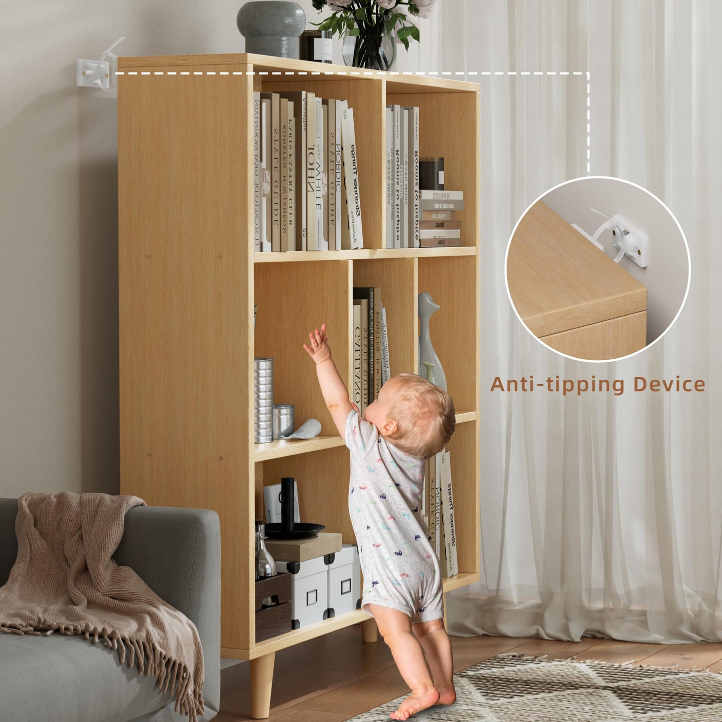 JAMFLY Bookshelf, 3 Tier Book Shelf with Legs, Modern Small Bookcase Storage Organizer Book Shelves for Bedroom, Living Room, Office, Natural