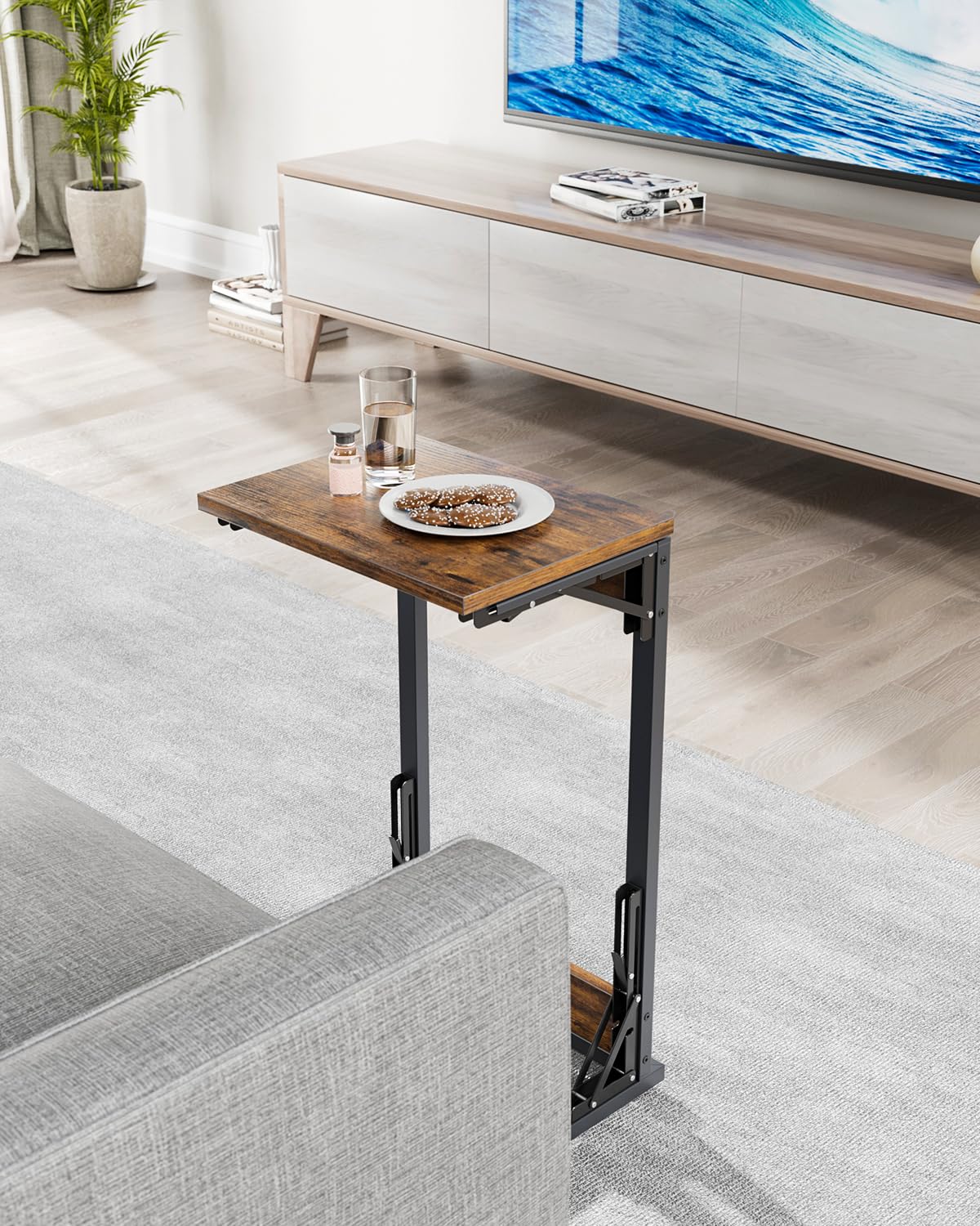 Evermagin 11.81" D x 15.75" W TV Tray Table, Foldable Laptop Table with Mouse Tray for Couch, Portable Laptop Desk, Sofa Side Desk for Living Room, Bedroom, Rustic Brown
