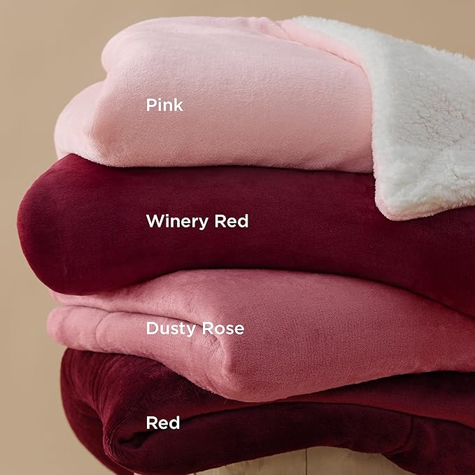 Bedsure Sherpa Fleece Blankets Queen Size for Bed - Thick and Warm, Soft Fuzzy Plush Queen Blanket for Winter, Pink, 90x90 Inches