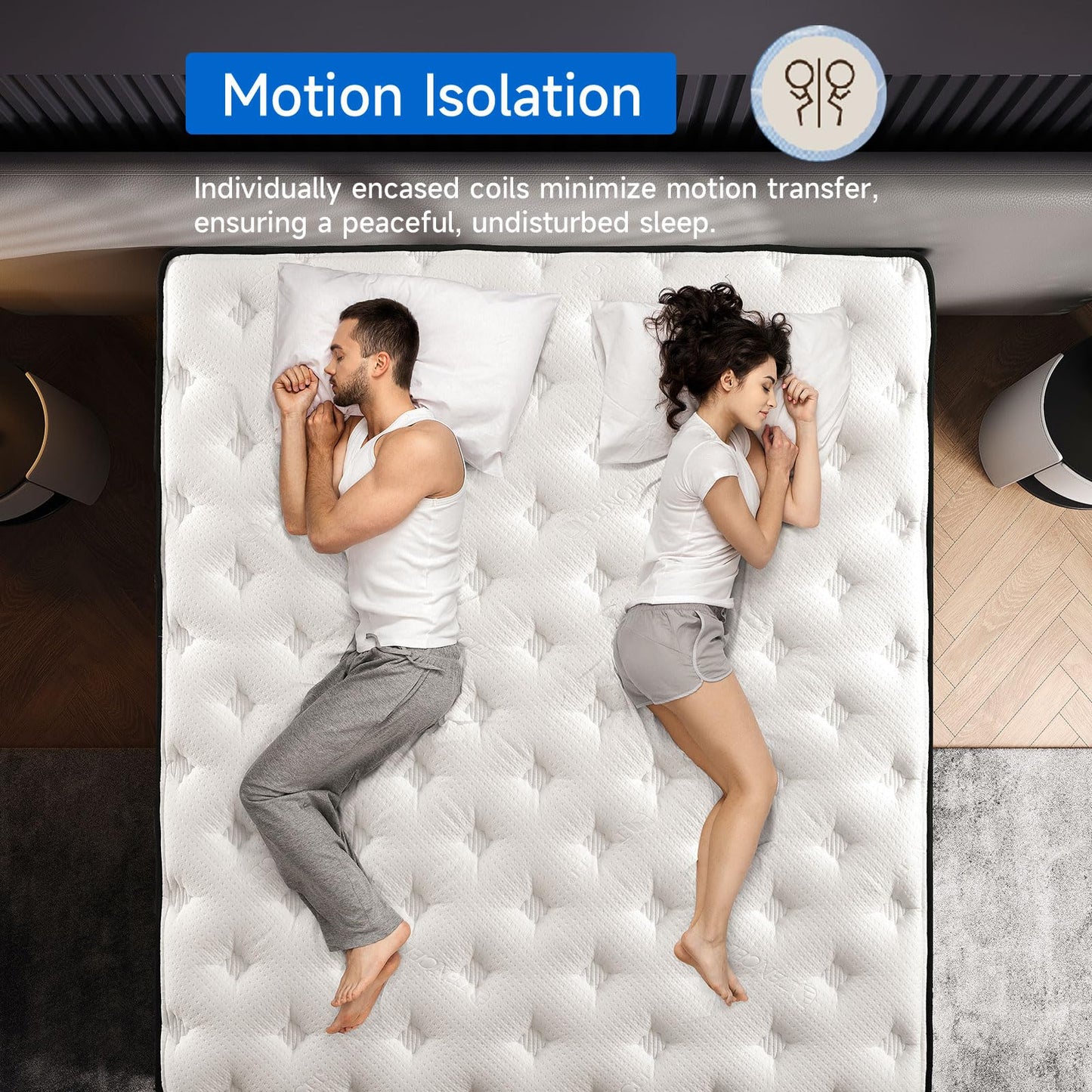 DINBooonLUX Queen Size Mattress,12 Inch Hybrid Queen Mattress in a Box with Memory Foam and Zoned Support Spring,Motion Isolation,Pressure Relief,100 Night Trial,Medium Firm,CertiPUR-US.