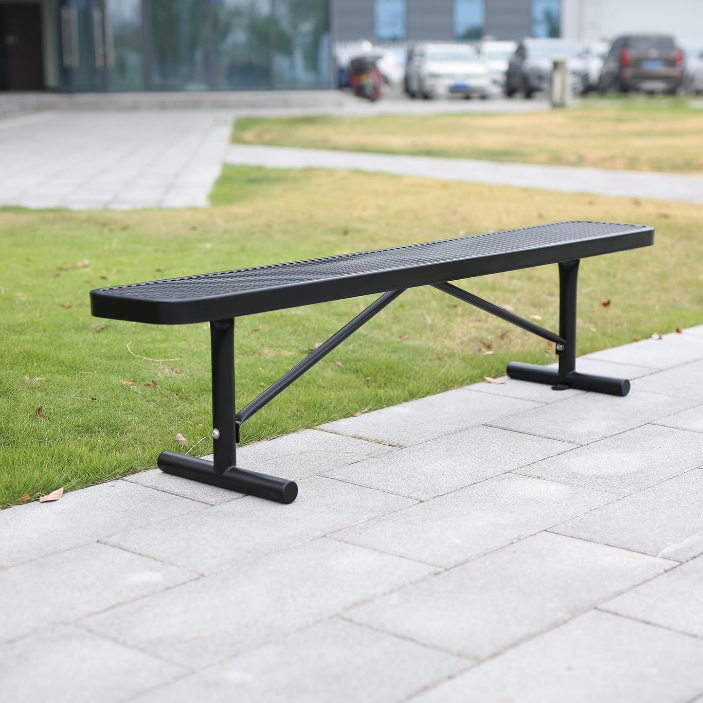 Sunnibety 6 Feet Heavy Duty Metal Park Bench for Outside, Outdoor Bench with Portable Frame, Commercial Benches for Shopping Mall, Store, Park, Patio, Deck, Black