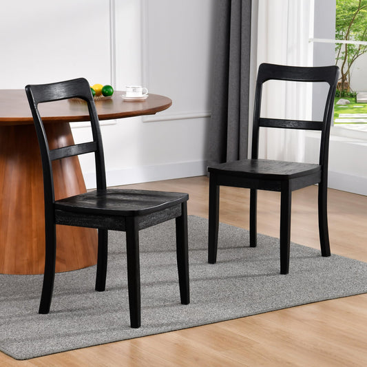 DUHOME Black Wooden Dining Chairs Set of 2,Black Wire Brushed Farmhouse Style Ladder Back Wood Dining Room Chairs Wooden Kitchen Chairs for Home Kitchen, Dining Room,Living Room,Bistro
