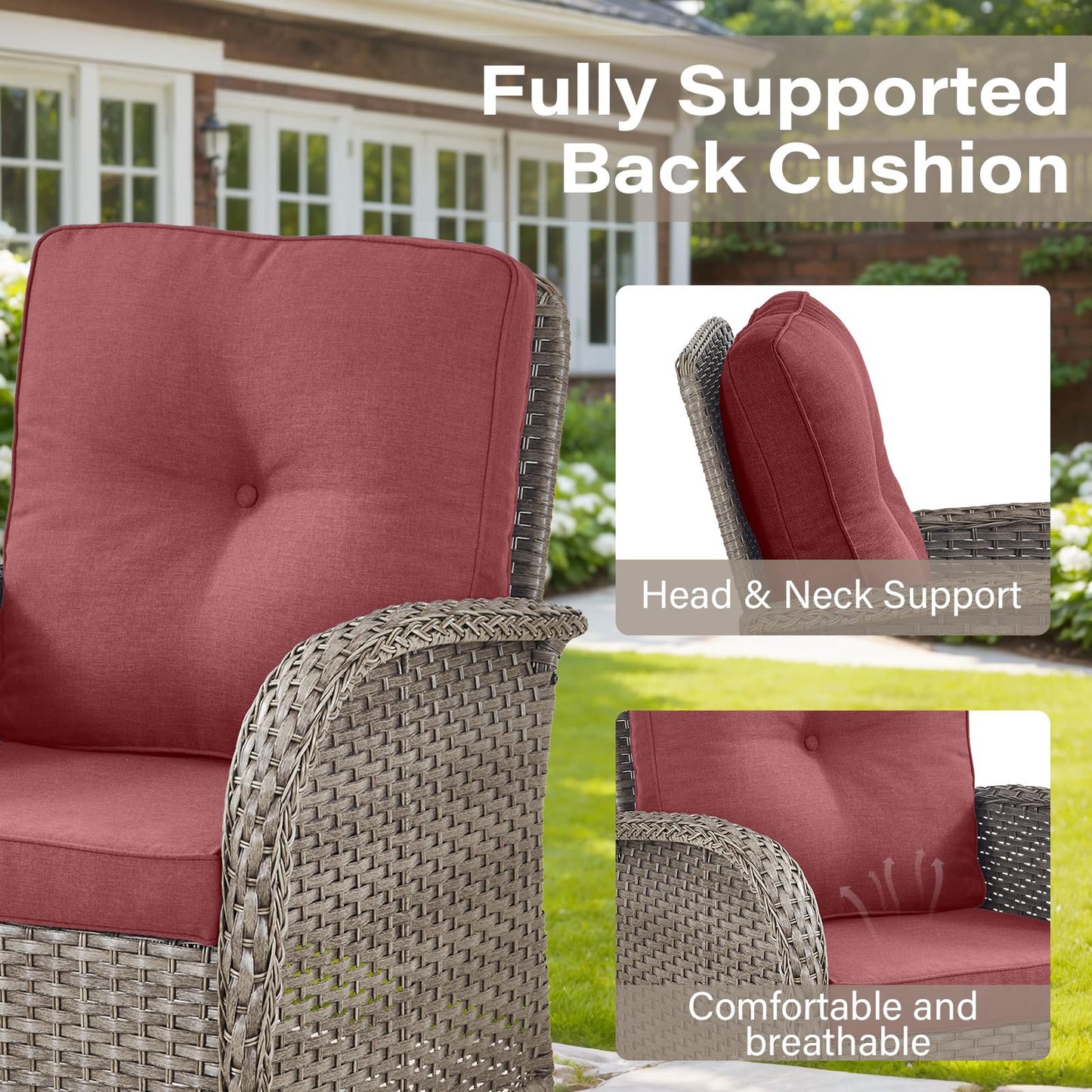 Belord Patio Rocking Chairs Wicker Set - Outdoor Rocking Chairs Set of 2 with Side Table, 3 Piece Patio Rocker Furniture Set with Water-Resistant Cushions for Balcony Porch Backyard