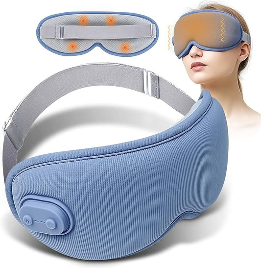 Cordless Heated Massager Eye Mask,Light Blocking 3D Sleeping Eye Mask with Heat and Vibration,Portable Rechargeable Sleep Mask,for Eye Fatigue, Better Sleep,Dry Eye Comfort