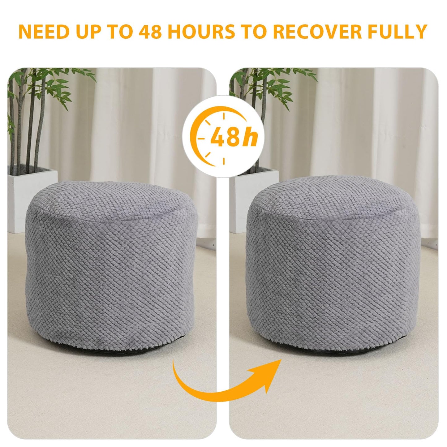 Round Stuffed Pouf Ottoman for Foot Rest, Faux Fur Poufs with Foam Chunk Filling, Storage Ottoman Pouf Foot Stool Cushion Poufs, 20 X 15 Inch Floor Chair for Living Room Bedroom Home Decor, Gray