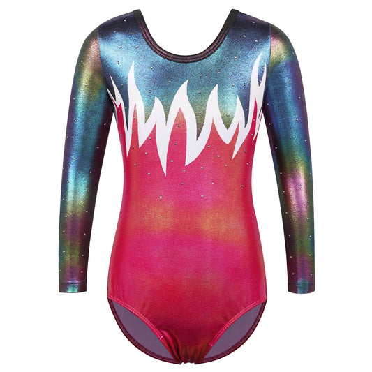 BAOHULU Gymnastics Leotard for Girls Shiny Practice Dancewear B343_WhiteWineRed_6A