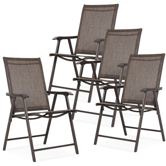 Aoodor Folding Patio Dining Chairs Textilene Fabric, Outdoor Steel Frame for All Weather Use, Fit for Porch, Lawn, Yard, Set of 4, Brown