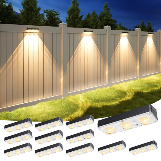 APONUO Solar Fence Lights Outdoor Waterproof, Fence Lights Solar Powered, 12 RGB Color Modes & Warm White & Cool White, Fence Solar Light Outdoor for Backyard, Patio, Wall, Deck, Yard（12 Pack, Black）