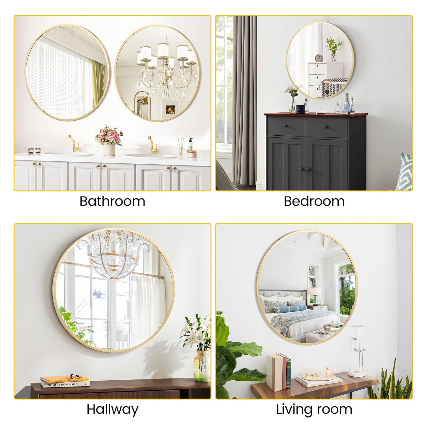 GarveeHome Large Round Mirror for Wall, 36 Inch Large Aluminum Alloy Frame Circle Mirror, High Definition Eco-Friendly Gold Round Bathroom Mirror for Over Sink, Wall Mirror for Entryway, Bathroom