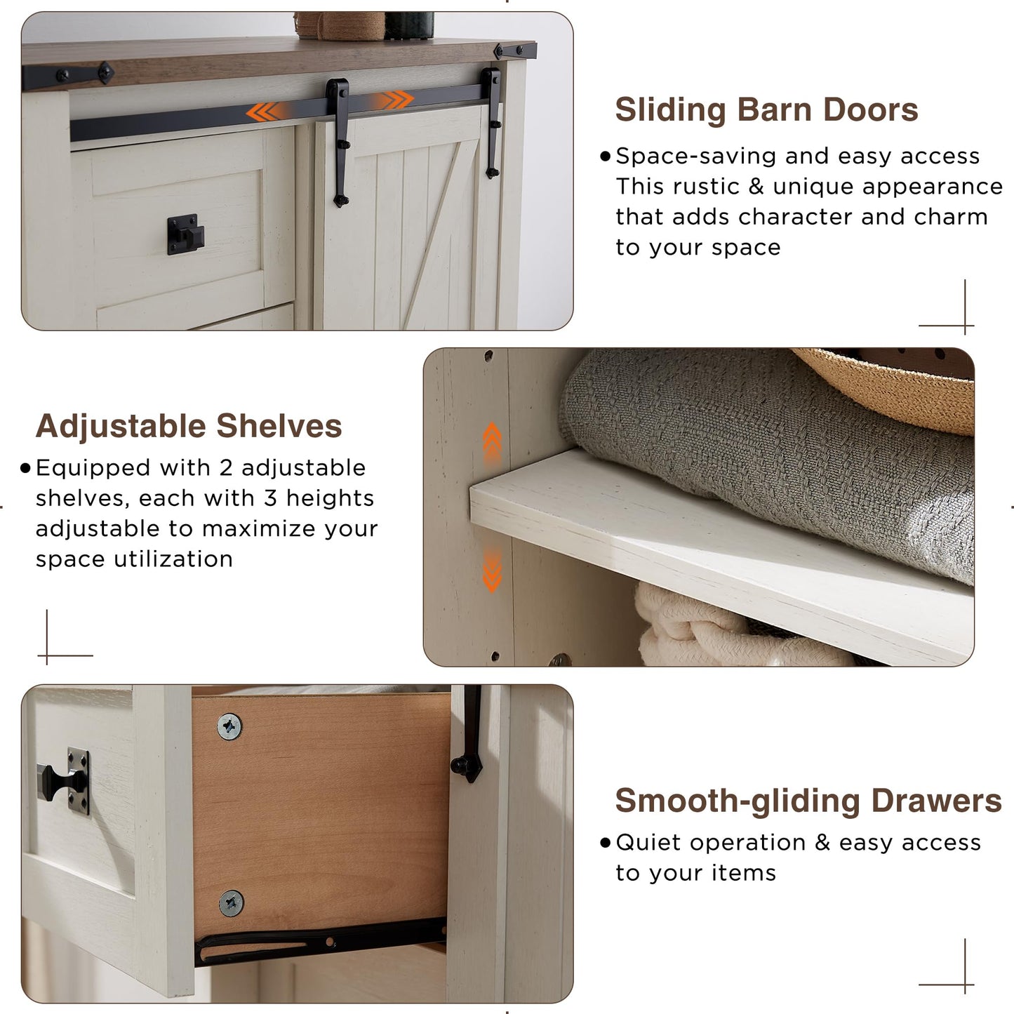 T4TREAM 5 Drawers Dresser for Bedroom w/Sliding Barn Door, Farmhouse Modern Tall Dresser 5 Chest of Drawers, Storage Organizer for Bedroom, Hallway, Living Room, Kids Room, Antique White