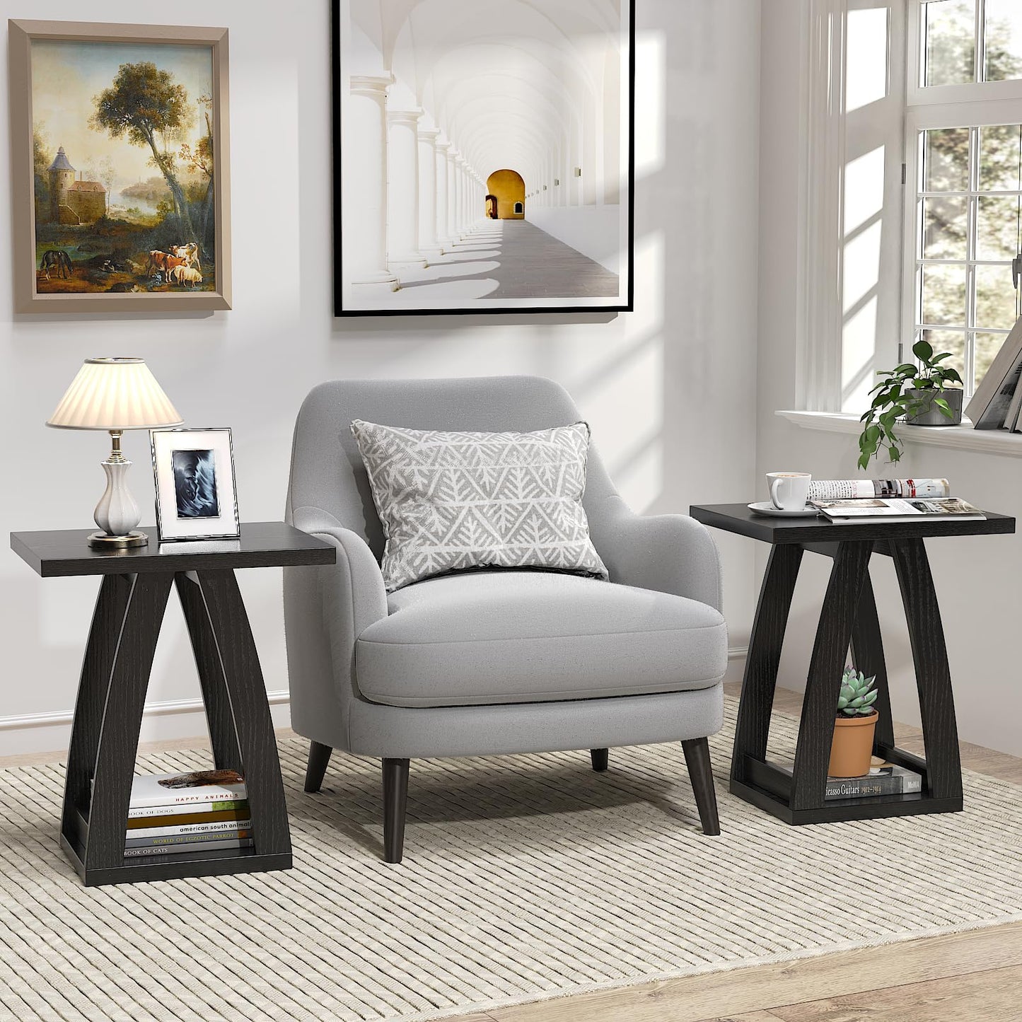 FROMJBEST End Tables Living Room, Side Table Beside Sofa, Nightstand for Bedroom, Couch Side Table with Shelf, Modern End Table for Living Room, Black End Table