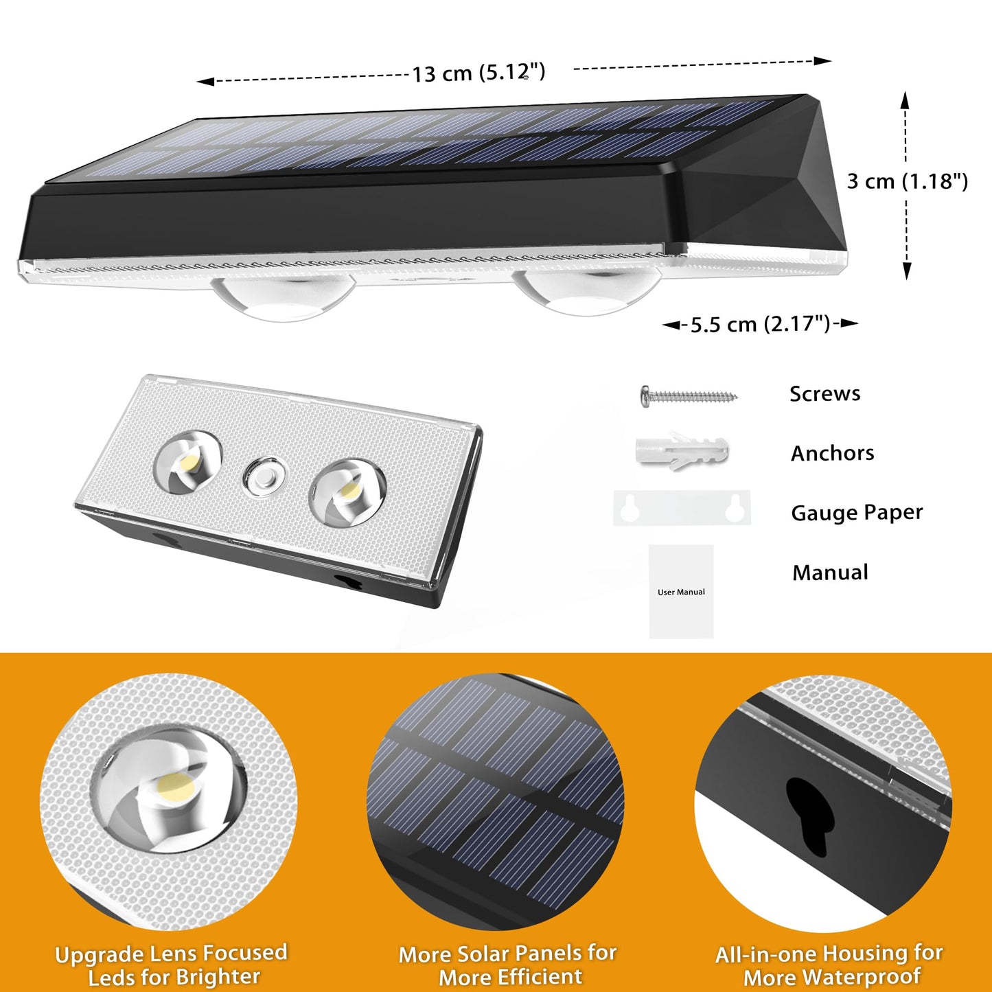 SunFlickt Solar Fence Lights Outdoor 8-Pack | IP67 Waterproof Solar Wall Light | Dusk to Dawn Auto On/Off 12+ Hours for Outside/Backyard/Railing/Step/Patio/Deck/Pool (Warm White & RGB 7 Colors)