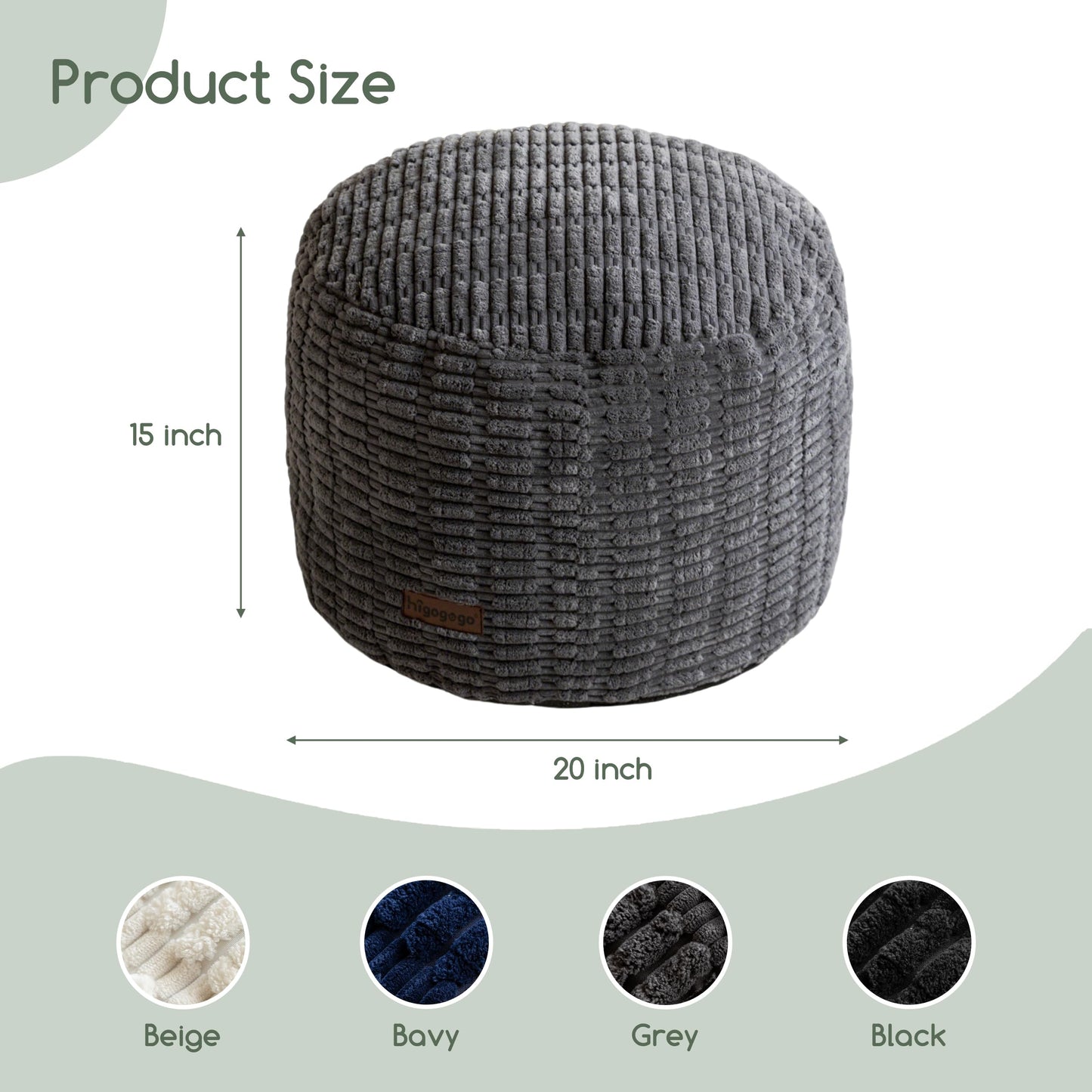 HIGOGOGO Pouf Ottoman Stuffed Round Modern Foam Filled Foot Rest Poufs for Living Room Chair Decorative 20 X 15 Inches Boho Relax Stool for Wedding Christmas Party, Dark Grey