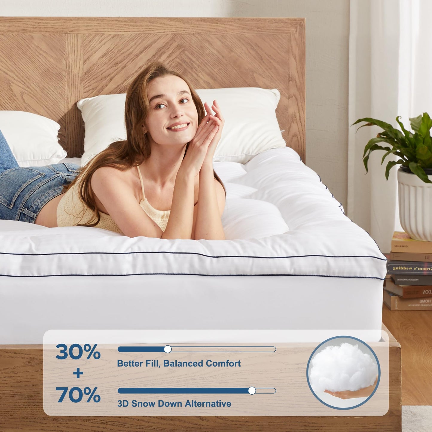 BEDLORE Queen Mattress Topper, Thick Pillow Top Pad for Back Pain Relief, Cooling Soft Mattress Cover with Deep Pockets 6-18 inch