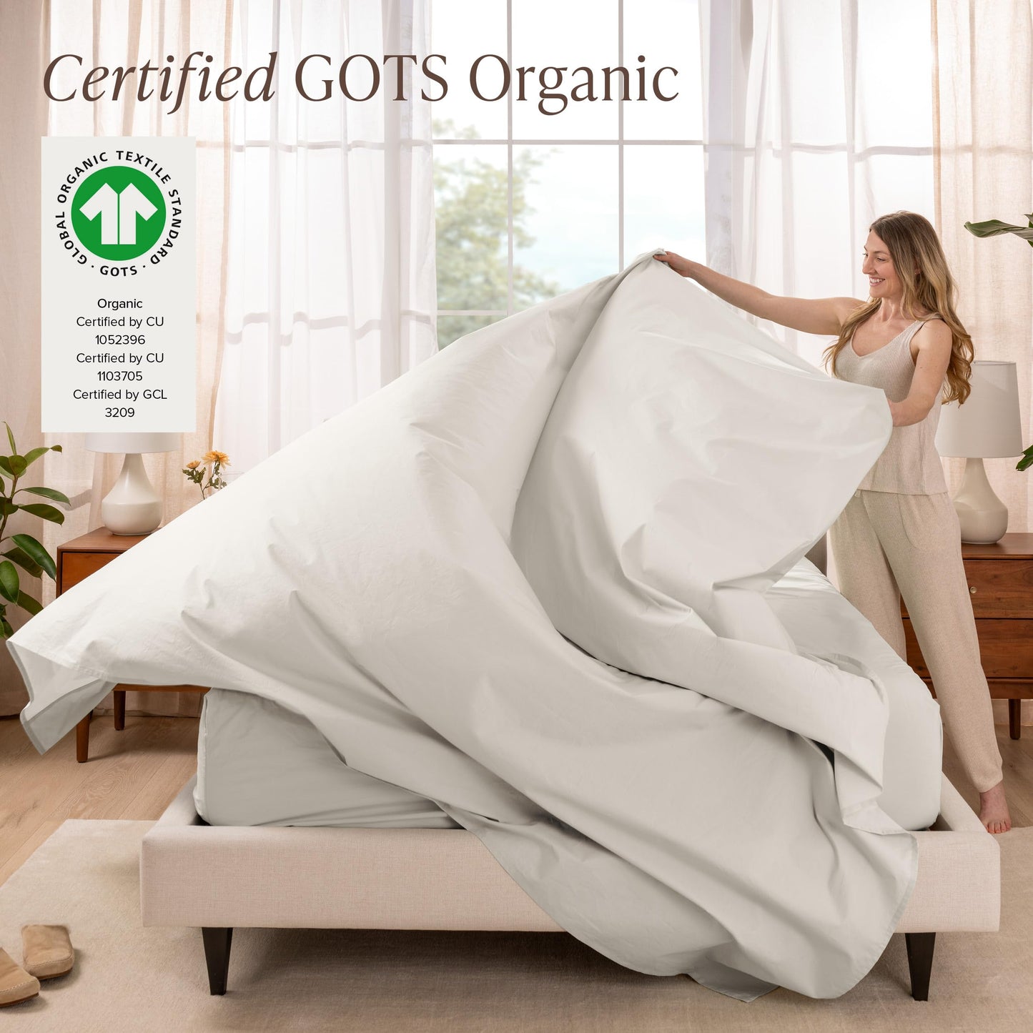 Bare Home 100% Organic Cotton Queen Sheet Set - Crisp Percale Weave - Lightweight & Breathable - Bedding Sheets & Pillowcases (Queen, French Beige)