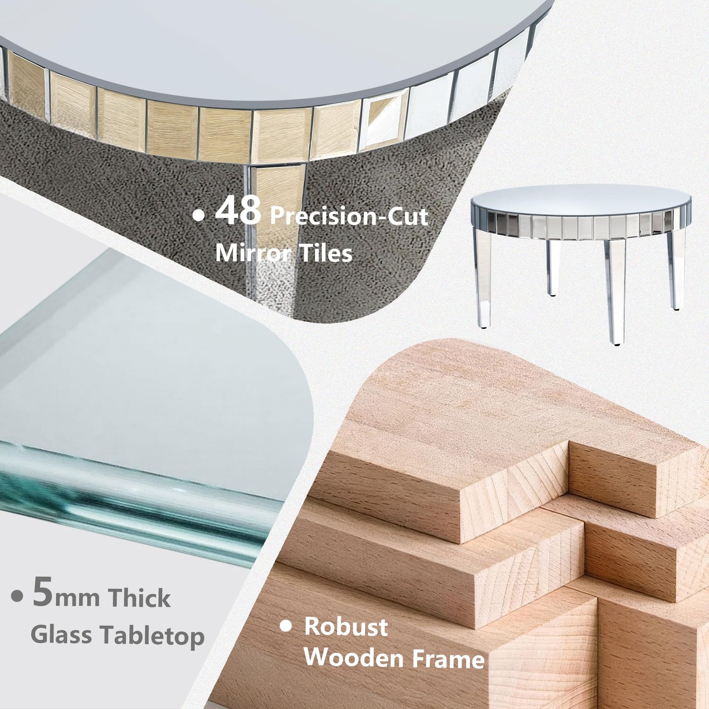 Olodumare 31.5" Round Mirrored Coffee Table, Silver Modern Center Table with Starburst Mosaic Design, Luxury Glass Accent Tea Table for Living Room, Bedroom or Office Decor