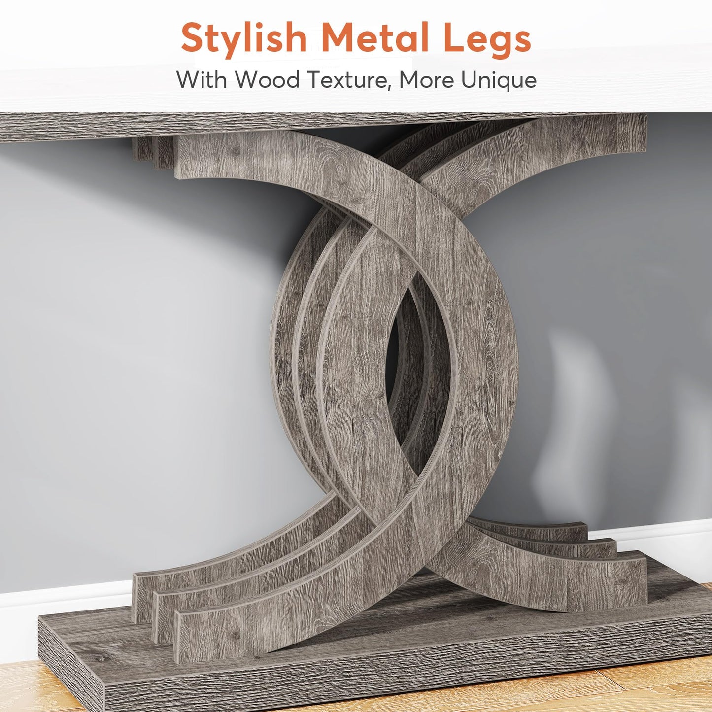 Console Tables Modern Farmhouse 39-inch Entryway Table with Geometric Base, Wooden & Metal Hallway Table for Entrance, Living Room (Grey)