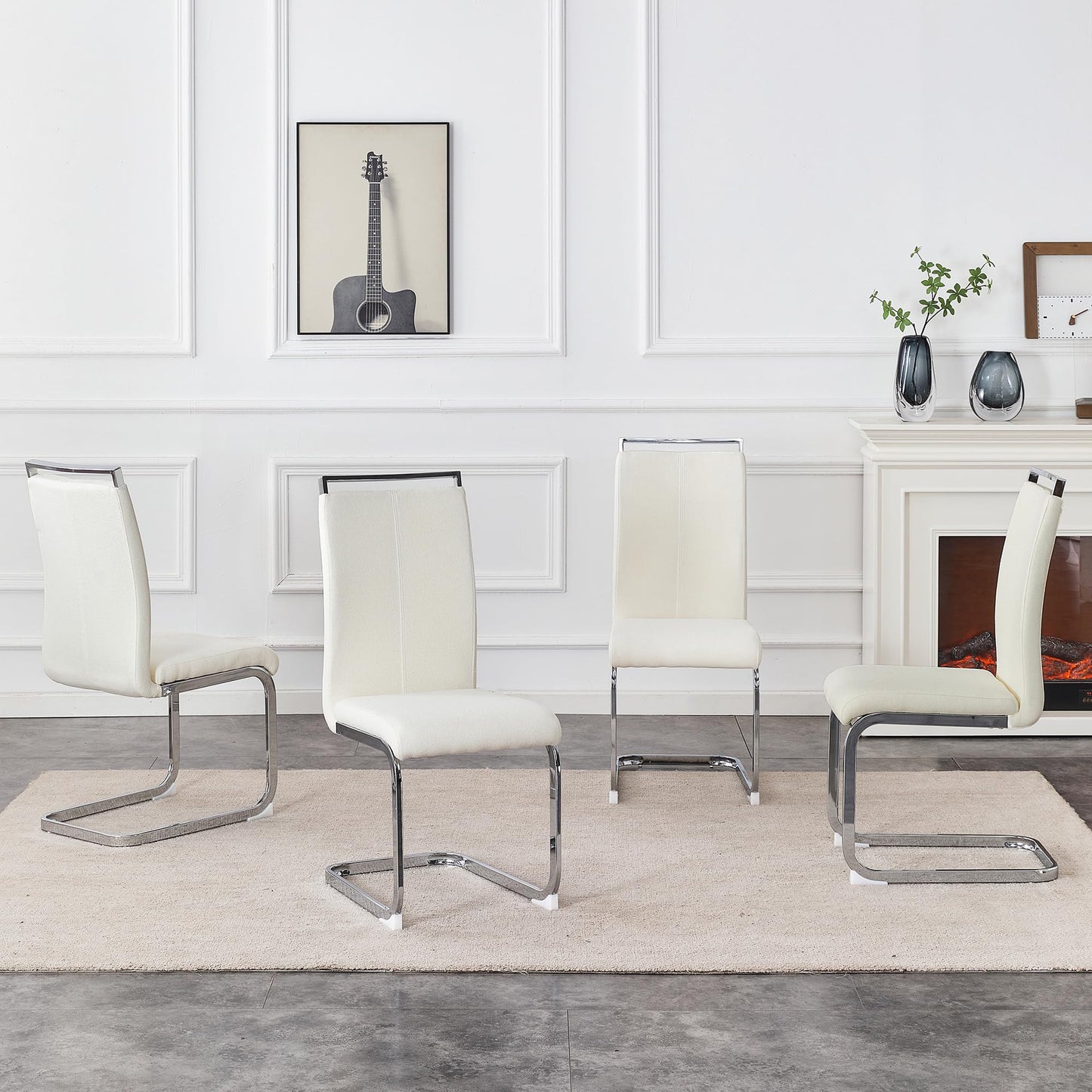 Dining Chairs Set of 4, White Velvet Dining Chairs Set,upholstered Kitchen Chairs with Silver Legs, Suitable for Living Room, Kitchen
