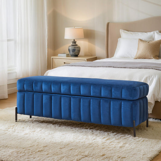 Aoiy & Wifon 49.2" W Storage Ottoman Bench, Upholstered End of Bed Storage Bench Foot Rest with Metal Legs for Bedroom/Entryway/Living Room, Velvet, Navy