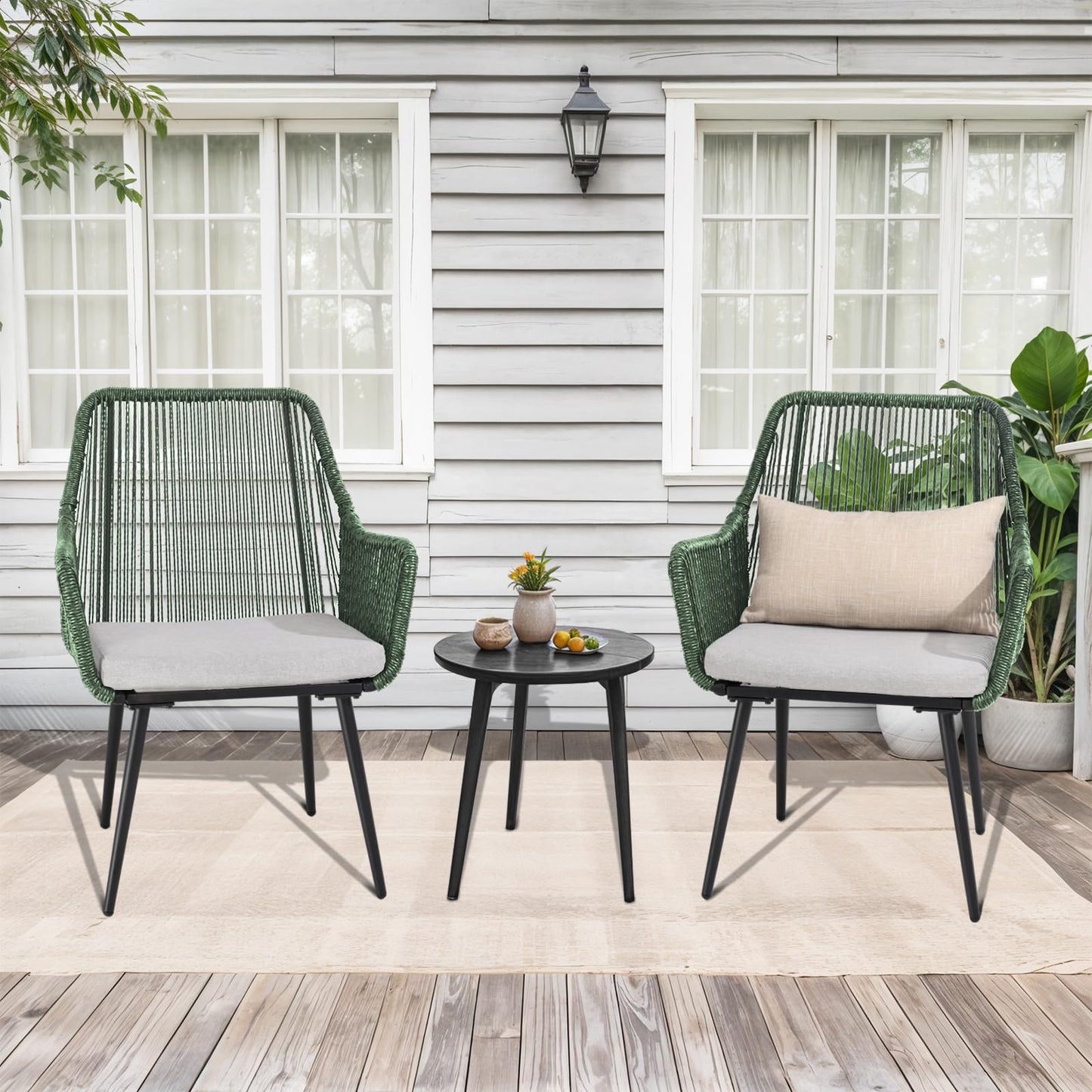 Olaterior Patio Dining Chairs Outdoor Dining Chairs Set of 4, Woven Twisted Wicker Rattan Chair with Armrest and Cushion, Modern Indoor Outdoor Seating for Garden, Lawn, Backyard, Green